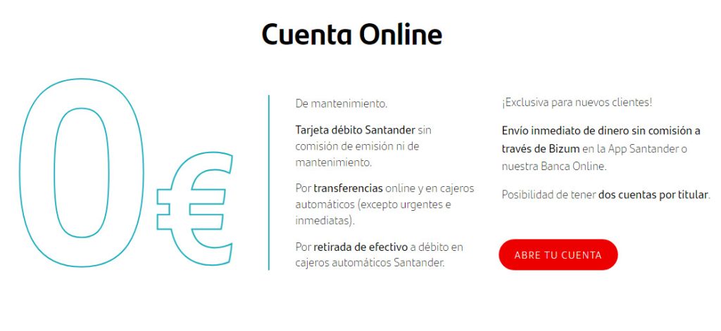 Ventajas Santander Cuenta Online